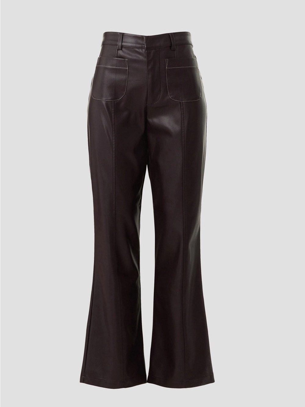 High-Rise Faux Leather Flare Pants in Dark Brown